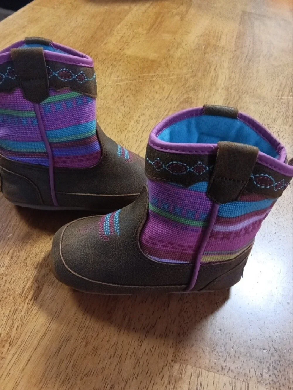 Girls Baby Walker Boots with Colorful Stripe Shaft Infant Size
